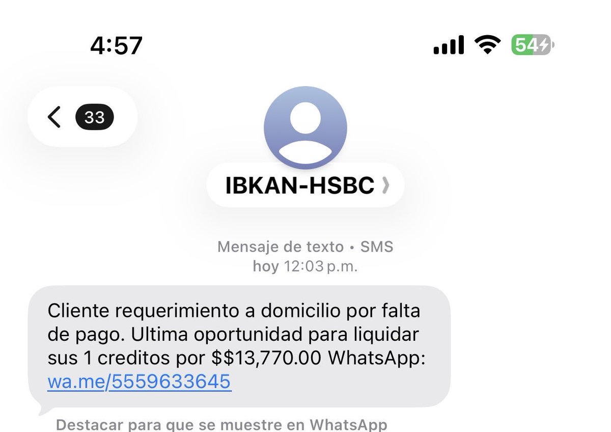 Katrey0's tweet photo. Ni cuenta tengo con HSBC, que dicen es smishing? @HSBC_MX https://t.co/SOSEdurRxx