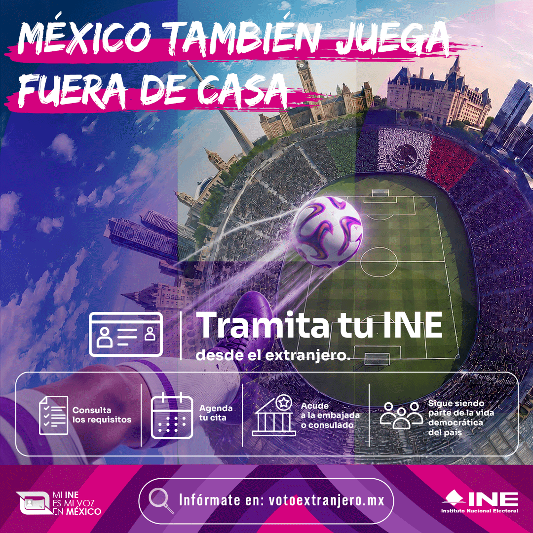 INEMexico's tweet photo. ¡La distancia no te deja fuera del equipo!👫🏽👩🏼‍🤝‍👩🏾🏟️

Tramita tu Credencial para Votar desde el extranjero en embajadas o consulados.🧏🏻‍♀️

⚽︎ Porque la democracia también tiene su selección, prepárate, consulta requisitos y sigue conectado con México.🇲🇽

https://t.co/krdKhZtFHP | https://t.co/LytYHCZWNa 🗺️
