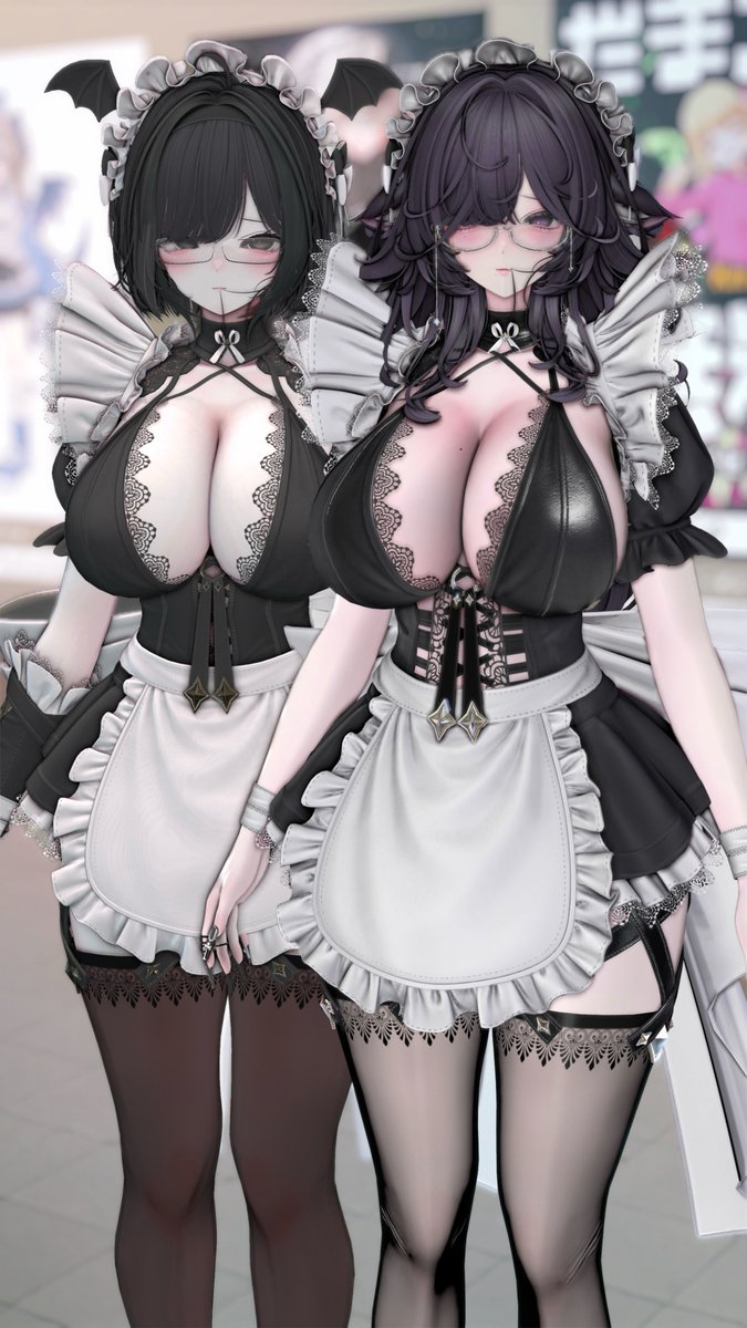 mio_chi_vrc's tweet photo. 小悪魔メイドさんたち https://t.co/DjracVrol7