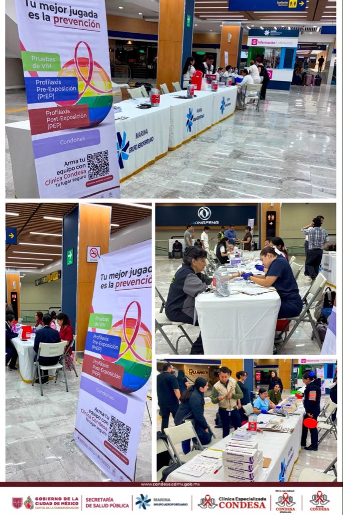 CdmxClinica's tweet photo. Arranca “Tu mejor jugada es la prevención” en el Aeropuerto Internacional de la CDMX. Durante junio, la Secretaría de Salud, a través de las Clínicas Condesa, instalará módulos informativos y pruebas rápidas de VIH, sífilis y hepatitis C.
#QuiéreteyCuídate https://t.co/SWcMfRQ4km