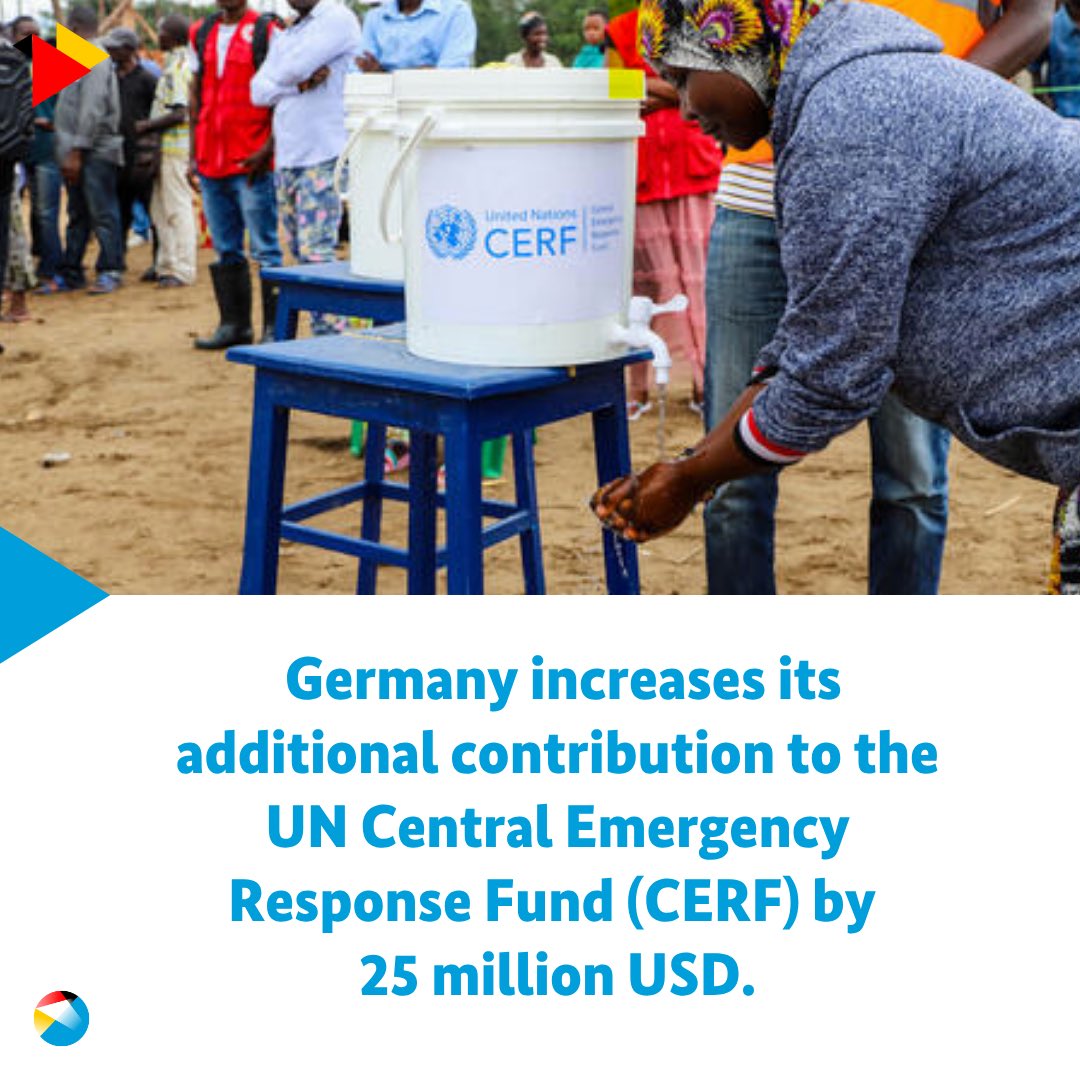 GermanyUN's tweet photo. Fast relief saves lives 🌍 To support people caught in crises, 🇩🇪 increases its additional contribution to UN #CERF by 25 million USD. This helps to ensure that the @UN can deliver fast, unburocratic  help where the need is most pressing. 🤝🇺🇳 https://t.co/jOZ8pzm3qc