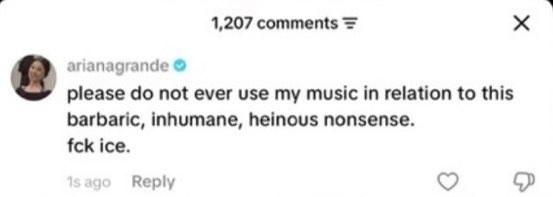 SweetenerMatcha's tweet photo. @PopCrave She said “fuck ice” as well!! https://t.co/qXX6p0pgWJ