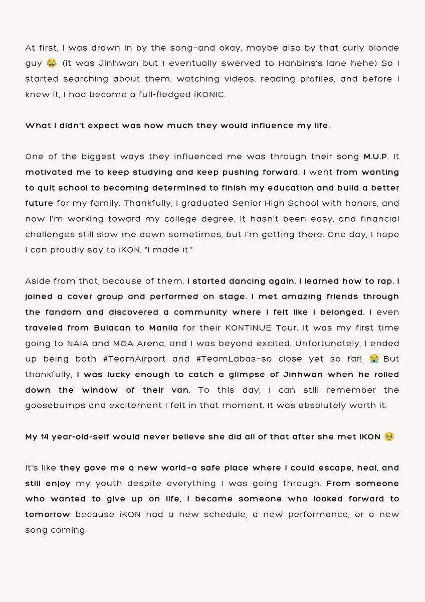 tntxkon's tweet photo. In what ways did iKON change my life? 
—They made my life worth living again 🌱

Alexa, play Just For You by iKON ✨🥹
(It's the song that's playing on my mind while writing this.)
Thank you so much for this opportunity @mielovesiKON 🫶🏻
#iKON #iKON_Fourever_Manila https://t.co/OPPlOGRsDb