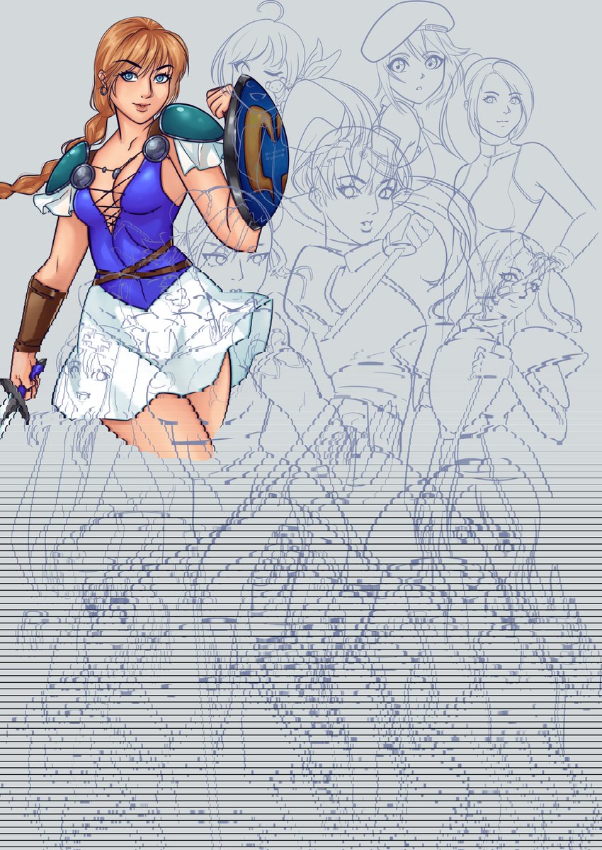Penn_Draws's tweet photo. Day one for blue Fighting girls, we got Sophitia! Specifically from Soul Calibur 2. I planned on doing red and blue by Evo, but unfortunately, I won't finish on time 🥲 https://t.co/UoVWy35VWN