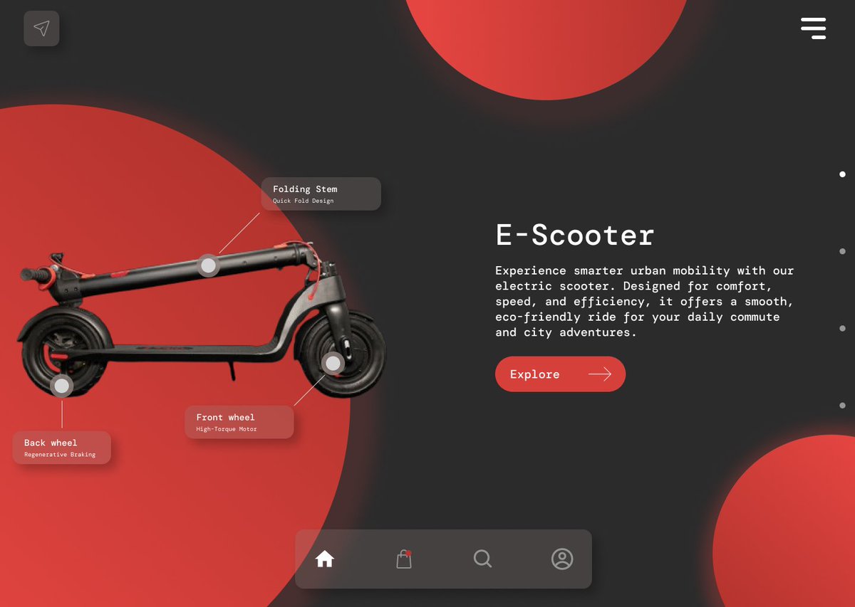 iam_osahon's tweet photo. Just shipped an E-scooter landing page UI concept 🛴⚡
Goal: smart urban mobility feel with dark UI + bold red accents.
Focused on making features easy to scan and feel interactive.
Feedback welcome 🙏
#UIDesign #UXDesign #ProductDesign #Figma https://t.co/Hpp0sxShCz