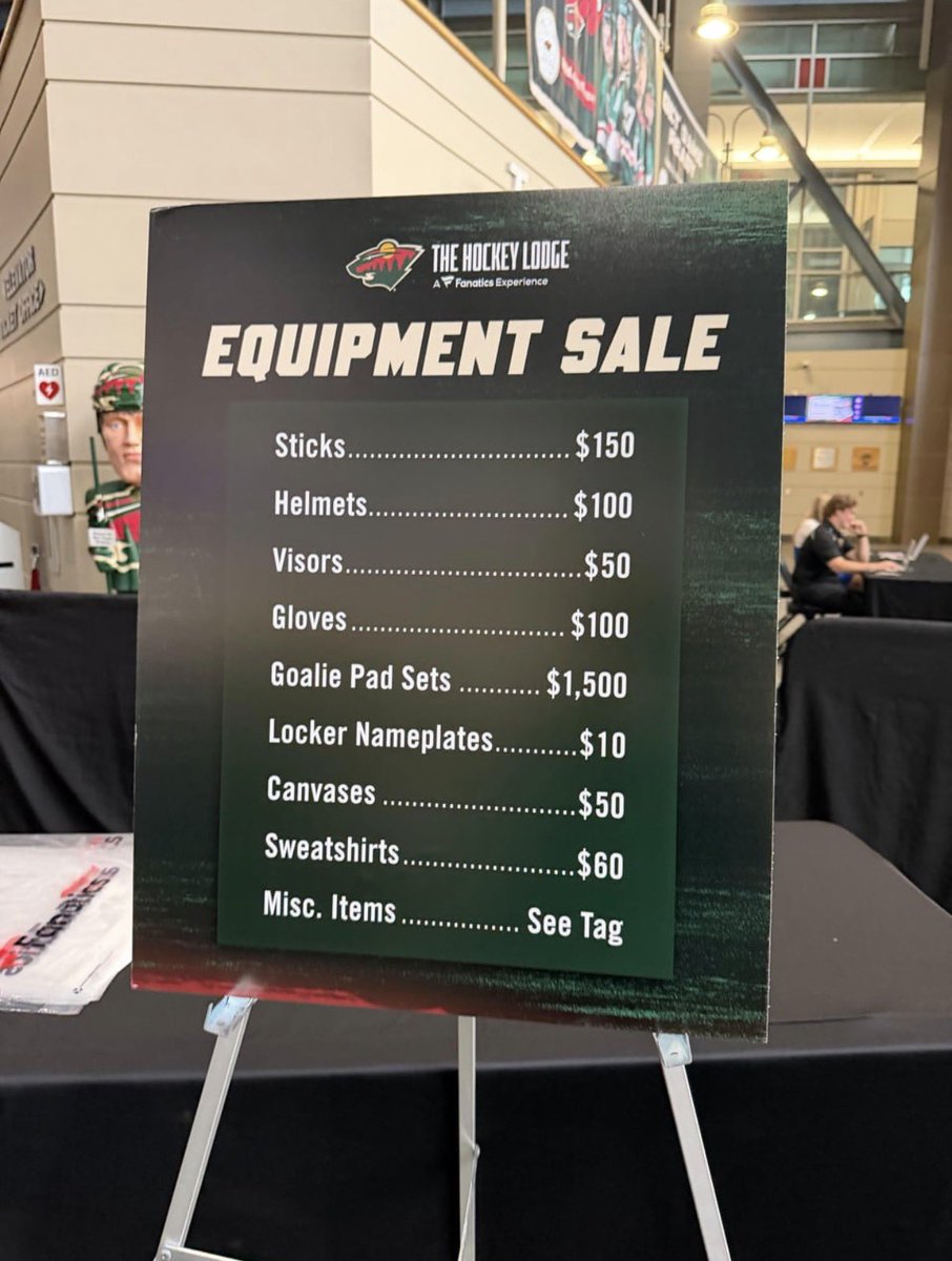 tsingleton19's tweet photo. So, is the @utahmammoth not doing an equipment sale like the picture below because they sold things to third party sites instead of fans or we just haven’t had one yet? I feel like I should’ve gone to Minnesota just for this, the @mnwild gave their fans a deal. https://t.co/J14tHd6De0