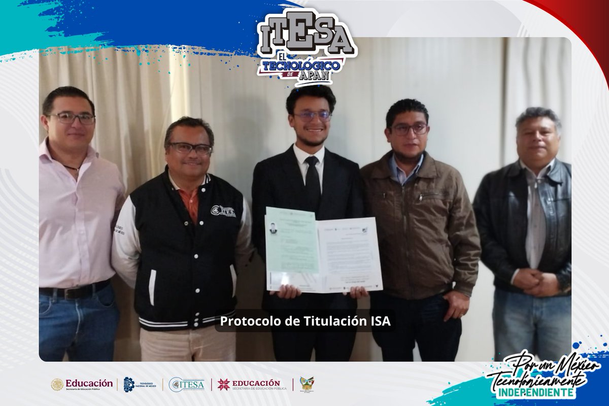 ITESA_OFICIAL's tweet photo. Felicitamos a Vladimir Rojas Espinoza, egresado de ISA, por la realización de su acto protocolario de recepción profesional mediante la opción de titulación integral “Residencia Profesional”.

¡Mucho éxito en esta nueva etapa!

#OrgulloITESA #TitulaciónITESA #TodosSomosITESA https://t.co/xSBOet2ev5