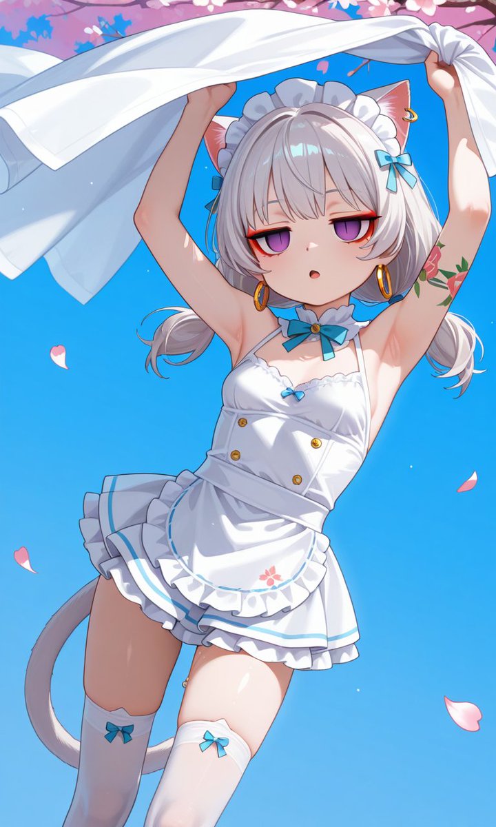 Google82888965's tweet photo. 「今日は天気がイイデスの☀ここの人達は子供みたいにドロドロにして洗濯物いっぱい、洗濯物を一掃するデスの」
＃AIイラスト #AIart️️️️️️️️️️️️️️️️️️️️️️️️️️️️️️️️️️️️️️️️️️️️️️️️️️️ ＃猫 ＃メイド #育児の日 ＃わんにゃんの日 https://t.co/X9dEQ7tMcf