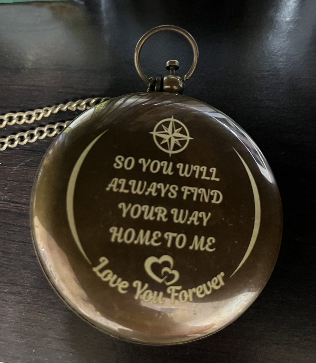 MickeyBlowtorch's tweet photo. So cool story about how wild the universe can be. It was our anniversary a couple of weeks ago and I bought La Reyna a nice little necklace of a compass and an inscription that read “I’d be lost without you.” On our anniversary day I gave it to her and she was embarrassed and told me my gift hadn’t arrived yet. Last week a package arrived and she gives it to me. It was a nautical compass with the inscription “So you will always find your way home to me.” What are the odds that both of us would have selected a compass with the same sentiment for our anniversary? ✨