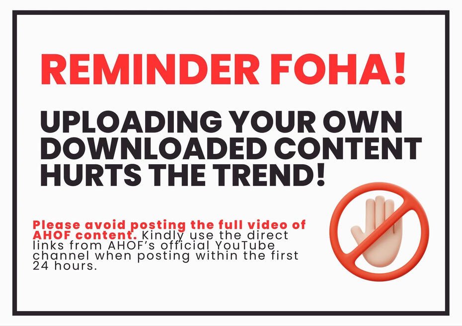 AHOFMUSICSTREAM's tweet photo. Hello, FOHA! Just a little reminder to everyone before the release of the "Sugar High" Performance Video later at 5:00 PM PHT!

Please avoid uploading downloaded copies or reposting the full video during the first 24 hours after its release, as this can negatively affect the trend and overall performance of the official upload.

Instead, kindly share the direct link from AHOF's official YouTube channel when posting or promoting the video. Let's work together to maximize views, engagement, and support for AHOF!

✅ Sharing 15–30 second highlight clips for promotion is okay.
 ✅ Please include the official YouTube link and encourage everyone to watch the full Performance Video on AHOF's official channel.
 ❌ Avoid uploading the full video or long cuts that may reduce traffic to the official upload.

Let's make Sugar High soar even higher!