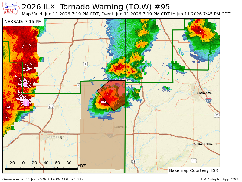 IL_Storm_Chaser's tweet photo. ILX issues Tornado Warning [tornado: RADAR INDICATED, hail: <.75 IN] for Vermilion [IL] till 7:45 PM CDT https://t.co/2cXBRX2QVZ https://t.co/bDpoWGyzft