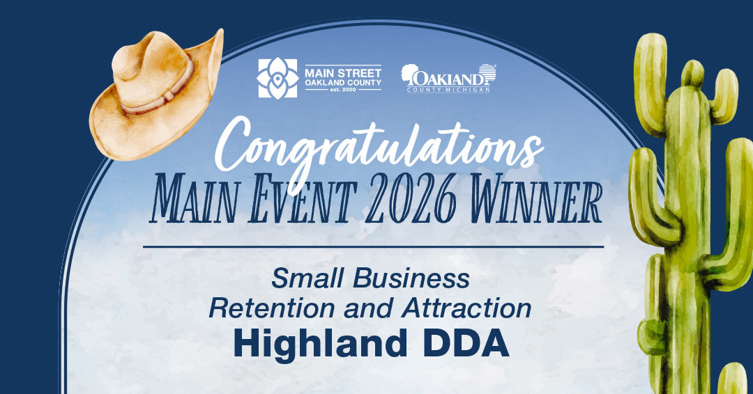 AdvantageOak's tweet photo. Small Business Retention and Attraction Award Winner: Congratulations Highland DDA for Commercial Property Open House. @HighlandDDA #MainStreetOC #OaklandCounty https://t.co/2FqSdYG7Jz