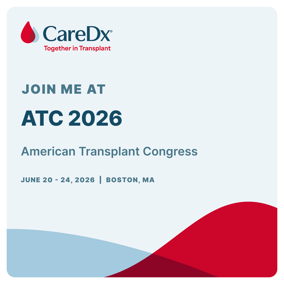 JeffTeuteberg's tweet photo. @AST_info's #ATC2026 is right around the corner!
I’m excited to join my @CareDx colleagues in the transplant community in Boston!
If you’re there, let’s connect.
#TogetherInTransplant #TransplantInnovation #TransplantCare
#OrganTransplant #Transplant #CareDx https://t.co/440q2yohWC