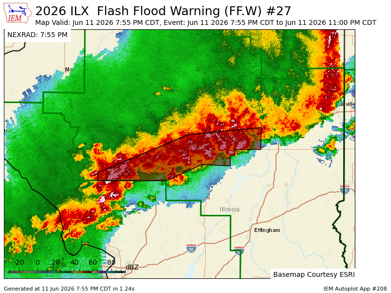 IL_Storm_Chaser's tweet photo. ILX issues Flash Flood Warning [flash flood: radar indicated] for Christian, Macon, Morgan, Piatt, Sangamon [IL] till Jun 11, 11:00 PM CDT https://t.co/iRoKpOoO89 https://t.co/cLyM4VRxgN