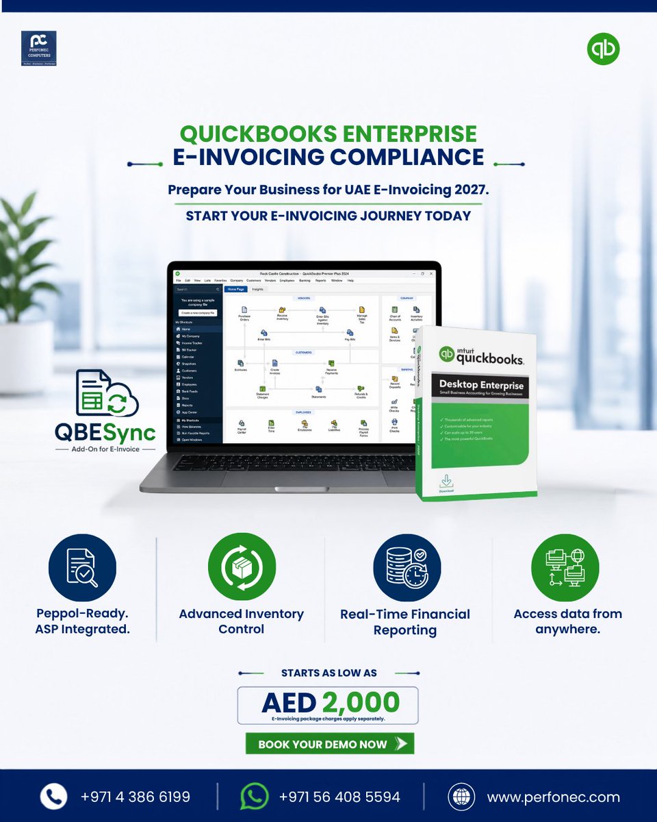 perfonec's tweet photo. Get Your Business Ready for UAE E-Invoicing 2027.🚀
Simplify compliance with QuickBooks Enterprise, QuickBooks Premier, Cloud Hosting, and the Perfonec E-Invoicing Integrator App (QBESync).
🌐 https://t.co/IfF9UlfX8U
#einvoicinguae #quickbooksuae #uaebusiness #cloudhosting https://t.co/kYlaUONy2b