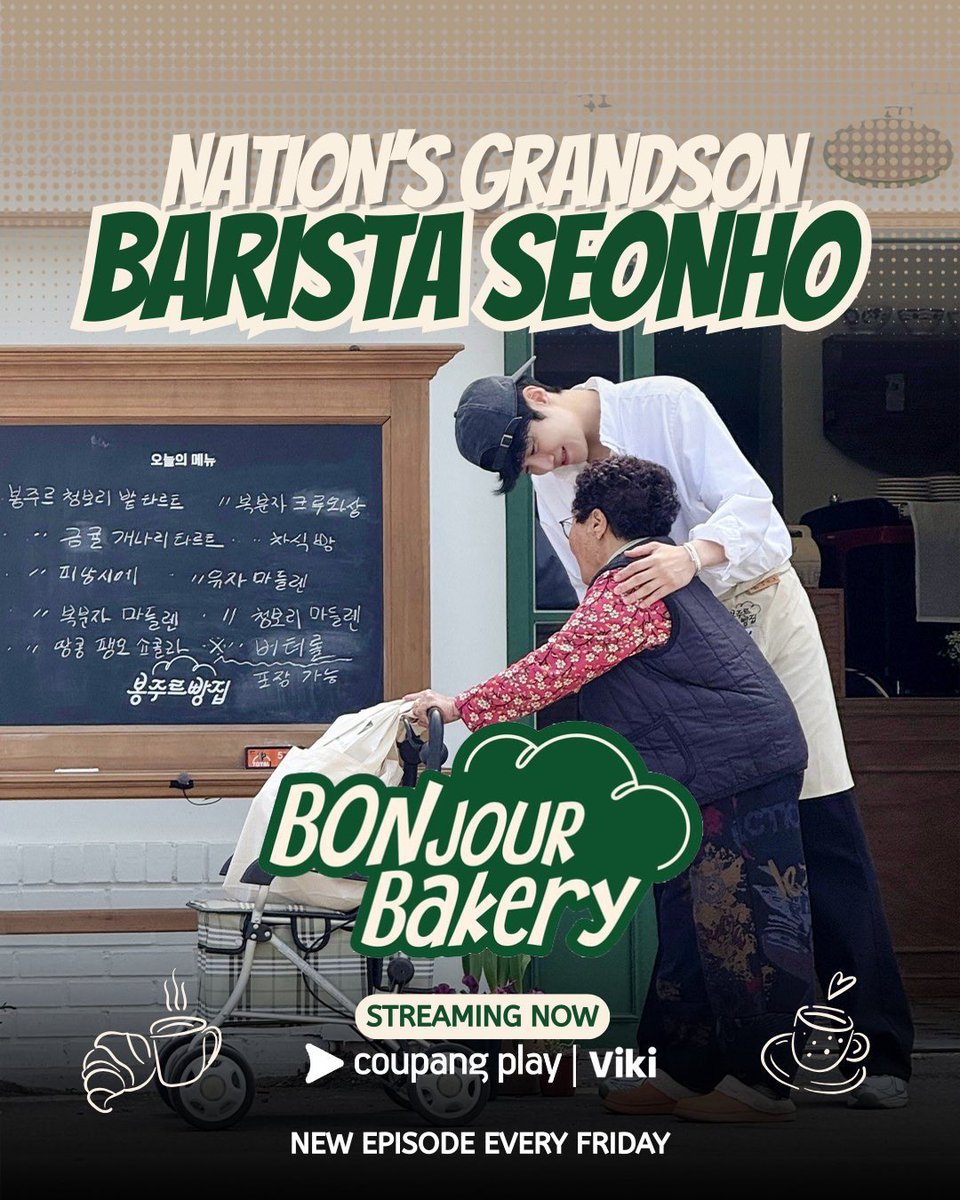 Ob3Hwang's tweet photo. Barista Kim Seonho is winning hearts across generations in #BonjourBakery ☕🥐 Join our bakery family of 4 as new part-timers Lee Joobin & Ong Seongwu bring fresh energy to Ep 6!

Now streaming on @VIKI and @coupangplay!

Watch here: https://t.co/8sGBCt7i2D

#KimSeonho #김선호 #봉주르빵집