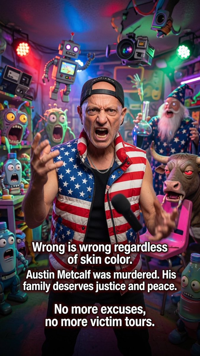 JuanCoolioX's tweet photo. @ClownWorld **Wrong Is Wrong โ No Excuses**
Wrong is wrong regardless of skin color. Austin Metcalf was murdered. His family deserves justice and peace. No more excuses, no more victim tours.
Team Chaos Rant 5/5. Drop the flag ๐บ๐ธ
#KarmeloAnthony #JusticeForAustin #TeamChaos https://t.co/ixwNFSlUkM