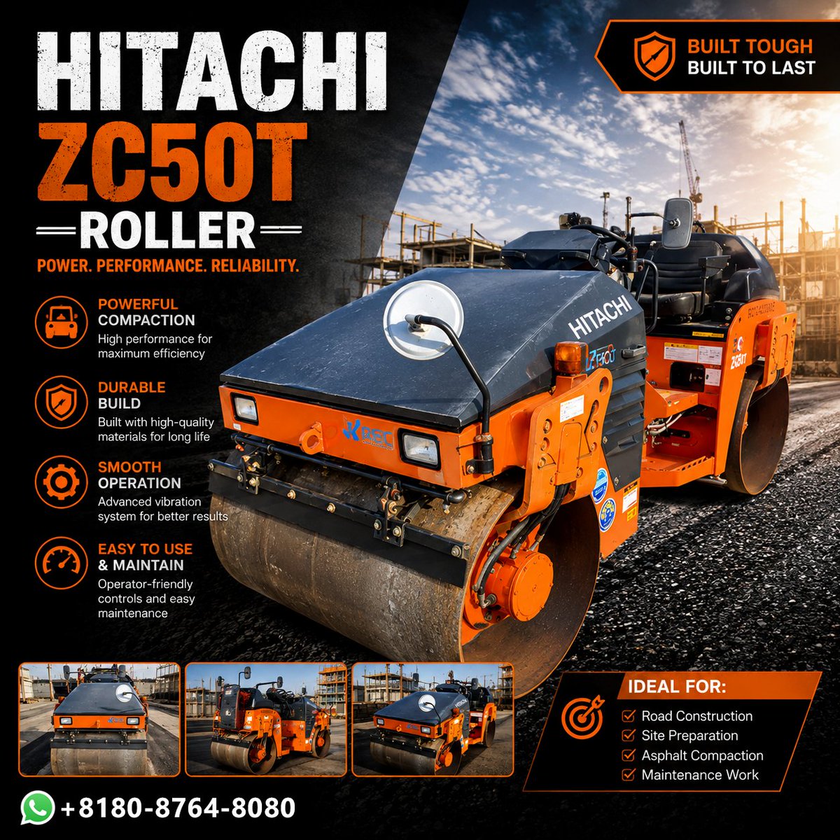 MachineryHubJp's tweet photo. Precision meets power! 🏗️

he Hitachi ZC50T Roller is built tough to handle your toughest road construction jobs. Maximum efficiency, lower maintenance. Need more info? 
WhatsApp us: +8180-8764-8080.

#Construction #Africa #Hitachi #HeavyMachinery #BusinessAfrica https://t.co/5guX8vknsu