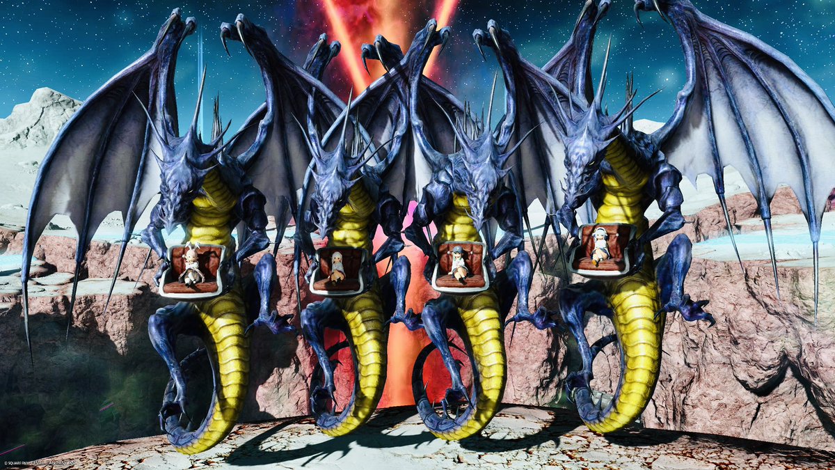 asuha0506's tweet photo. 暁月極マウントコンプリートの旅、最初から最後まで4人だけで滅🐉🐉🐉🐉

次回の黄金編は2年後です🙏

#FF14 https://t.co/OeJQGsi81m