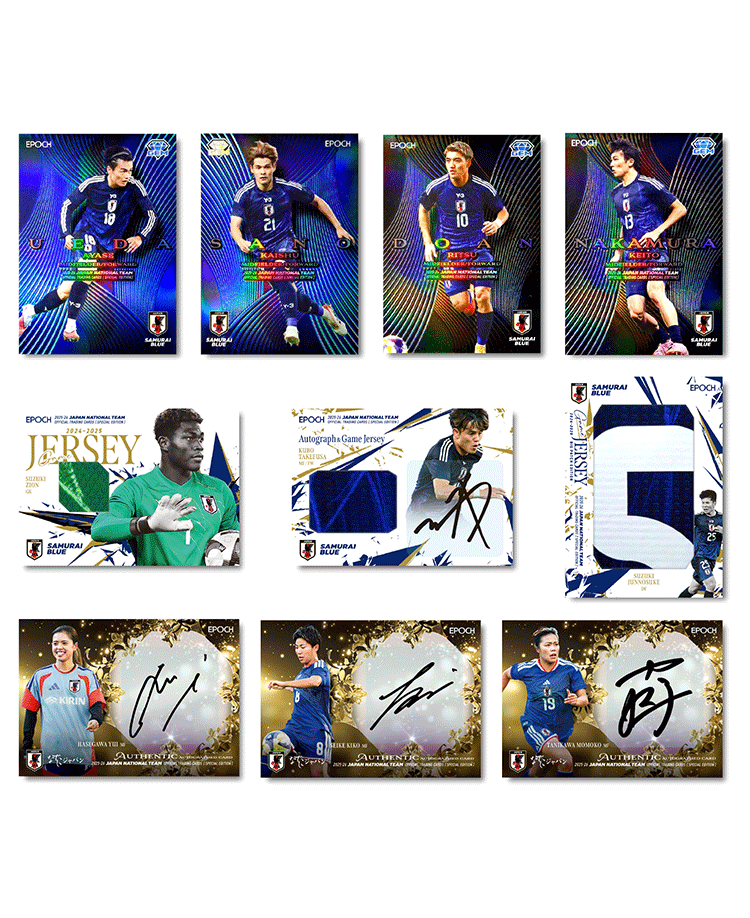mint_mall's tweet photo. ⚽【EPOCH 2025-26 サッカー日本代表 スペシャルエディション】
ついに開幕したワールドカップ🏆
\ 好評につき日本代表カード再入荷！！ /

✨#SAMURAIBLUE のビッグパッチカ、直筆サインがランダム封入🎌
🔷男女日本代表59選手(監督)が収録

▼商品購入はこちらから
https://t.co/mzassOahmW