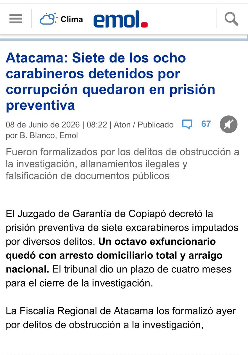 cgajardop's tweet photo. Ministro Arrau el problema de verdad es otro. Es urgente que usted encabece medidas para frenar el avance de las bandas criminales en Carabineros. Solo en esta semana 17 carabineros fueron detenidos en 4 procedimientos distintos por delitos gravísimos de criminalidad organizada. https://t.co/DWKKuTaYQ3