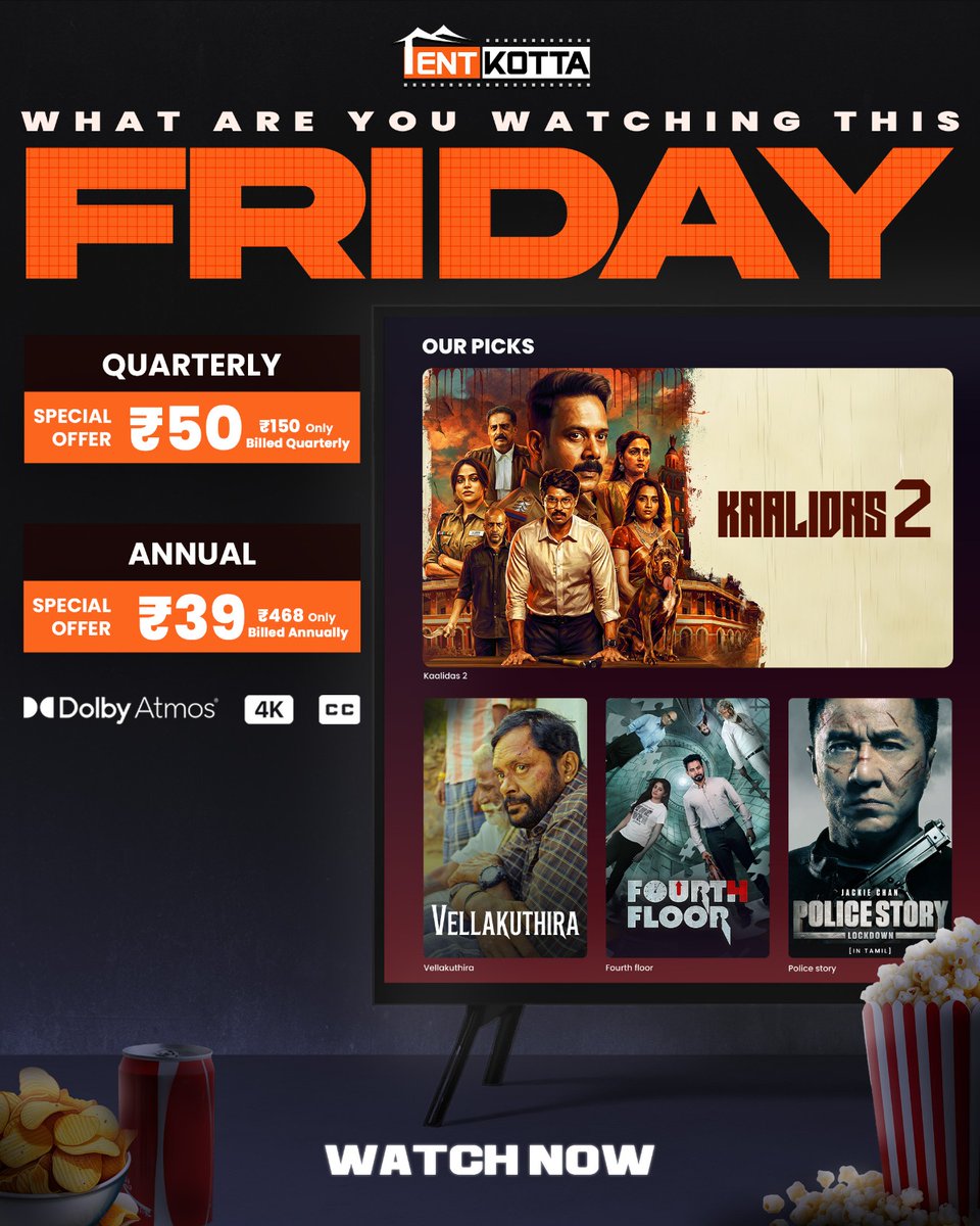Tentkotta's tweet photo. 🎬 What are you watching this Friday?
🔎 Kaalidas 2
⚡ Vellakuthira
🏢 Fourth Floor
👮 Police Story: Lockdown
Which one are you watching first? 👀👇
#FridayWatchlist #Tentkotta #Kaalidas2 #Vellakuthira #FourthFloor #PoliceStory #TamilMovies https://t.co/gFRchysbSK