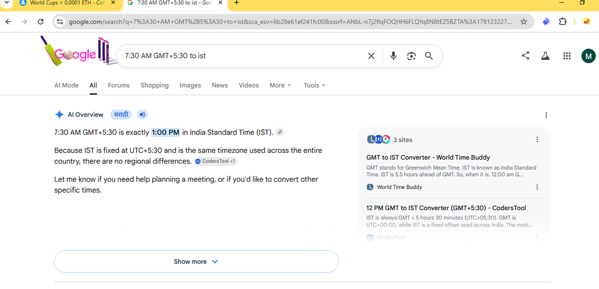 churfur44's tweet photo. @opensea @base @Google @GeminiApp   Missed reason google AI Wrong Information of time conversion 7:30 AM GMT+5:30 to ist says 7:30 AM GMT is 1:00 PM in Indian Standard Time (IST). #WrongGeminiAI https://t.co/74SM3kj0se https://t.co/zsDRQVdhUQ