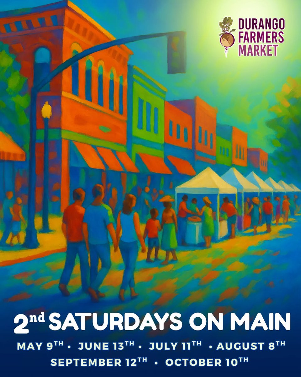 DurangoMtnHome's tweet photo. 🥕 Second Saturdays on Main

The Durango Farmers Market is bringing local food, makers, and community to downtown.

Come hungry, bring a tote bag, and plan to stay awhile.

📍 Main Ave, Durango
🗓️ 2nd Saturday of each month | May–October https://t.co/wXPsdOIP28