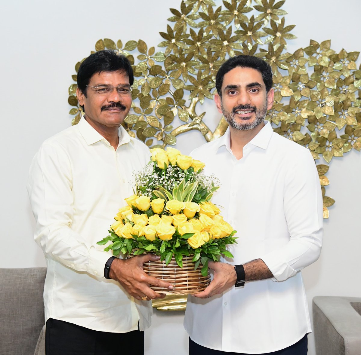 naralokesh's tweet photo. Had the pleasure of meeting our newly elected Rajya Sabha Members, Shri Chintakayala Vijay, Shri Sana Satish, and Shri Bhashyam Ramakrishna.

I congratulated them and urged them to be a strong voice for the people of Andhra Pradesh in Parliament. I am confident they will effectively represent our state's aspirations, serve as a bridge between the Centre and the State, and contribute meaningfully to Andhra Pradesh's growth and development.

My best wishes to them for a successful and impactful tenure.
@sanasathishbabu 
@vijaychinthak