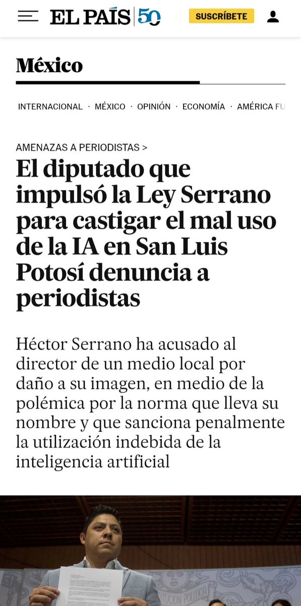 comosigno's tweet photo. @facundocj Contra Serrano se configura una flagrante transgresión a las garantías del debido proceso y al derecho a la defensa de los gobernados. Esta conducta inquisitorial resulta éticamente insostenible para un legislador cuya curul no es del sufragio directo. https://t.co/P0dXE3ACDx