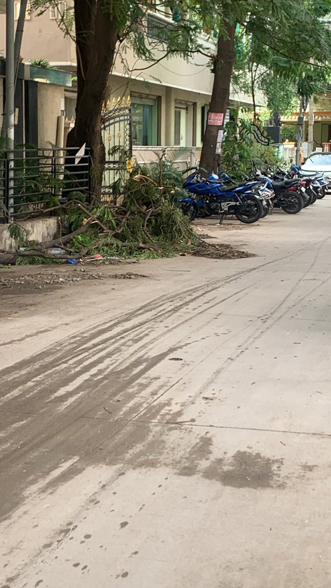 psr2009's tweet photo. Aftermath of rain and power cut - fallen tree branches , dirt, slush etc not cleared by GHMC - opp lane of Narmada hospital , Gandhinagar, Hyderabad500080. Not only in our lane but observed entire Gandhinagar same situation. When can GHMC clear it @GHMCOnline @tgspdcl https://t.co/vMJ1fJsBaM