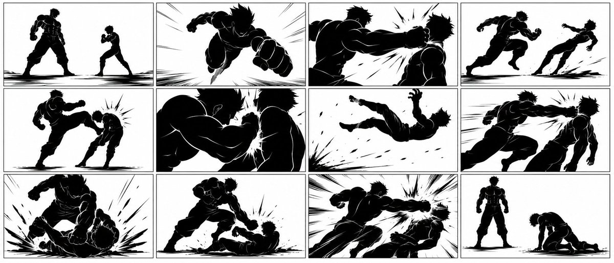 Ultra-Wide Anime Battle Storyboard