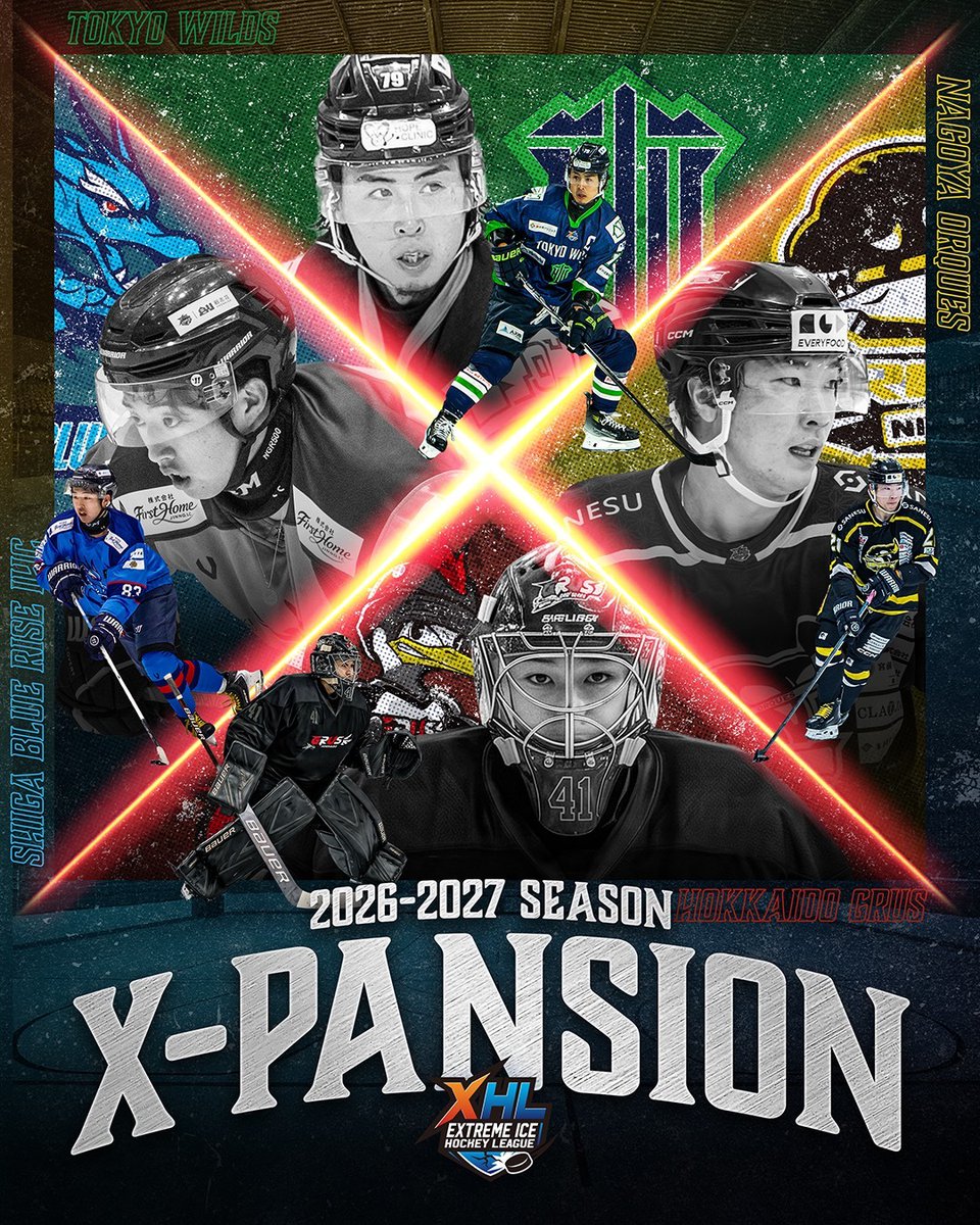 XHL_ICEHOCKEY's tweet photo. 【お知らせ】XHL 2026-2027新シーズン　全試合日程が決定！【XHL】

いつもXHLへの温かいご声援をいただき、誠にありがとうございます。
「新規参入チーム発表」のお知らせに続き、
皆様お待ちかねの2026-2027シーズン、「XHL」全24試合の日程が決定いたしました！

XHLは、アイスホッケーが持つスピード、戦略、衝突の迫力に、音楽・演出・物語を融合させた、五感で楽しむ次世代型のアイスホッケーリーグです。
初年度の熱狂を経て迎える『X-PANSION』シーズンでは、待望の「北海道GRUS（北海道グルス）」が新たにリーグへ新規参入！

8月22日（土）の東京での開幕戦を皮切りに、「東京ワイルズ」「名古屋オルクス」「滋賀ブルーライズIHC」、そして新チーム「北海道GRUS（北海道グルス）」を加えた4チームが各地で激闘を繰り広げます。どの試合も白熱必至の対戦カード！　ぜひアリーナでの「熱狂」に向けてご準備ください！

▼詳細はこちらから
👇[https://t.co/x6P8t9RPSG]  ＞リーグニュース

#XHL #アイスホッケー #XPANSION #氷上に熱狂を #北海道GRUS #東京ワイルズ #名古屋オルクス #滋賀ブルーライズ