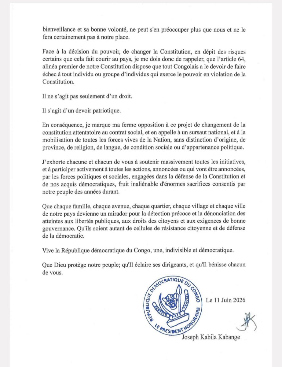TLowete's tweet photo. Notre objectif reste indiscutable : Mettre fin à la dictature mieux à la tyrannie notre outil l'article 64 de la constitution ! 

Merci Haute autorité Raïs Joseph Kabila Kabange https://t.co/FlDDyj2iTK