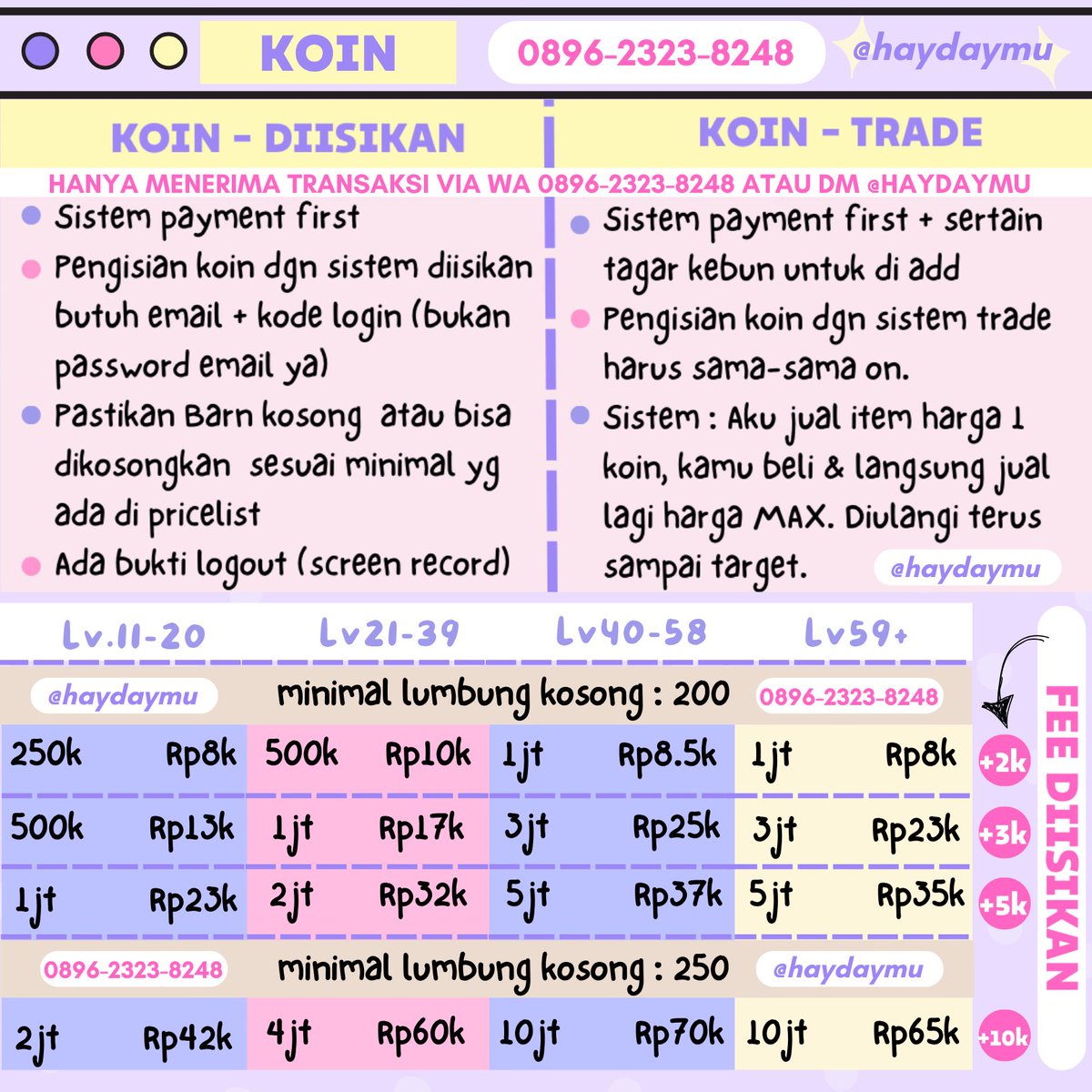 lebiwh's tweet photo. Koin hayday kamu menipisss? 😫😫

Cuz top up aja di Allie 🫶 kalo belum paham sistemnya bole nanya-nanya dulu kok. langsung chat aja via WA / DM ke @haydaymu #zonauang A01 https://t.co/Oo4RD1gWUR