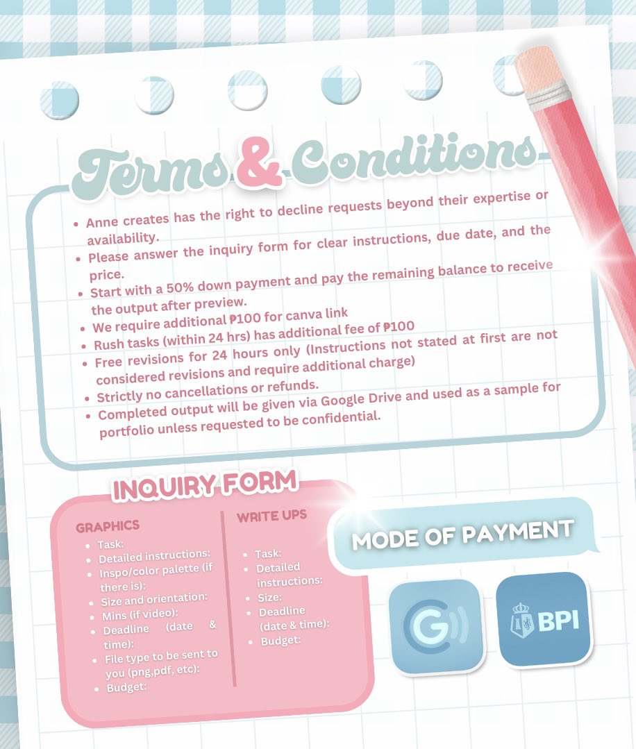 Anne_createss's tweet photo. @bbaekii2 Anne Creates is interested! ˚ʚɞ˚‧｡
 — 5+ years freelance graphic designer and the task is one of our fortes!!

📞200 base rate

☎️ Samples: https://t.co/HfAeBC7Pcv https://t.co/eEh0kPKn9s