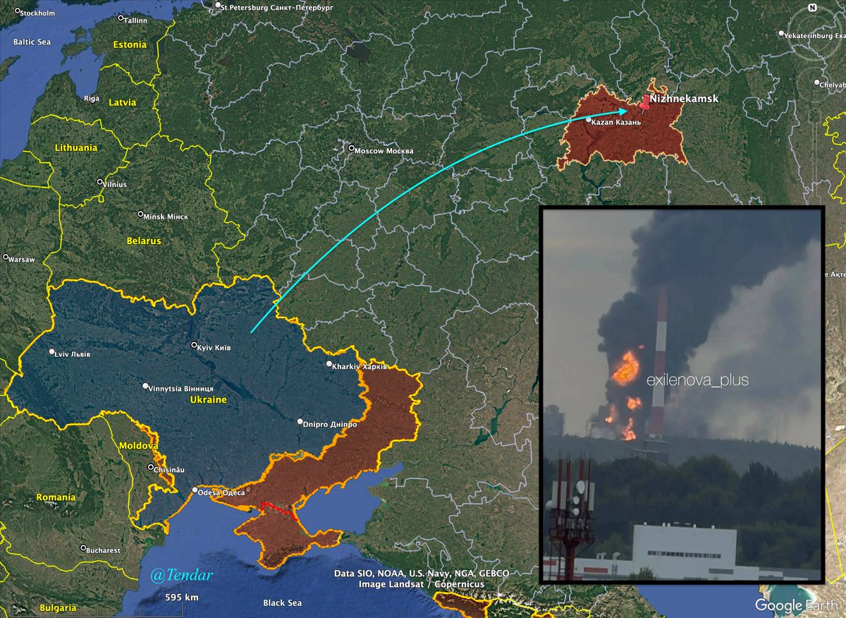 Tendar's tweet photo. The refinery in Nizhnekamsk, Tatarstan, currently in Russia is more than 1,100 km (700 miles) from the Ukrainian border.

When operating without any interference the refinery annually produces up to 15 million tons in oil products. https://t.co/9bUoEjrzAK