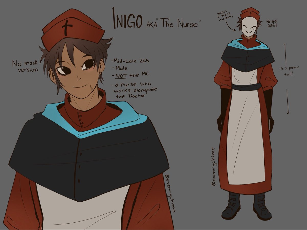 Eveningchime's tweet photo. #thefreakcircus #tfcoc #thefreakcircusoc 

Hello!! Thought I’d show an OC I’ve been cooking in my head for a minute hehe~

Inigo is a nurse that works with the doctor! Unlike the other fools, no hypnosis was used with him, and he stays with them willingly https://t.co/BYmIX04Zxc