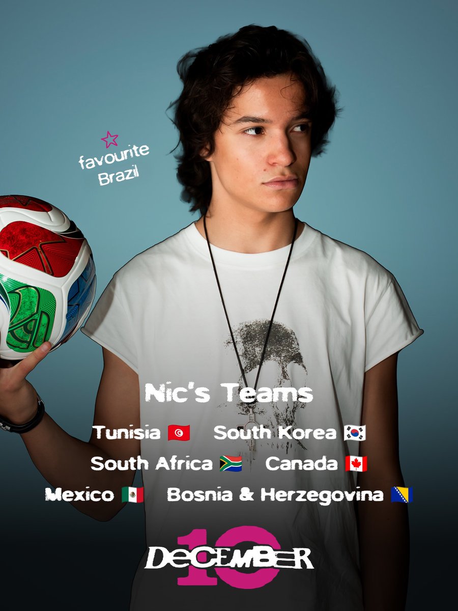 December10JP's tweet photo. ◤ ⚽️ 𝐓𝐄𝐀𝐌 𝐉𝐎𝐇𝐍 &amp; 𝐍𝐈𝐂𝐎𝐋𝐀𝐒 ◢

#ワールドカップ がいよいよ開幕🏆
December 10と一緒に楽しもう🔟
あなたの推しチームは？

#December10 #D10 #ディセンバー・テン https://t.co/n0XQoewsX7