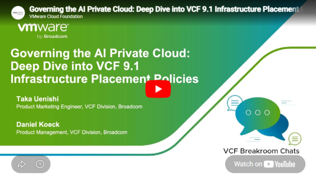 jekomi's tweet photo. VCF Breakroom Chats Episode 89 – Governing the AI Private Cloud: Deep Dive into VCF 9.1 Infrastructure Placement Policies https://t.co/DI1yr7AdgK https://t.co/UvSkeTEOCz
