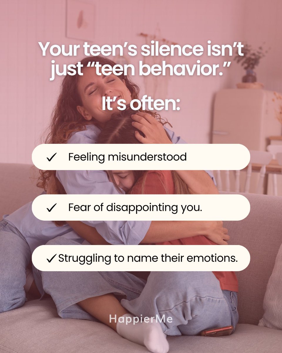 kspine's tweet photo. Teen silence isn’t defiance.

It’s often fear of disappointing you, or struggling to name what they feel.

When they can’t find the words, they hope you’ll notice the signs.

@HappierMeApp #TeenMentalHealth #Parenting #MentalHealth https://t.co/o8jIms0oc2