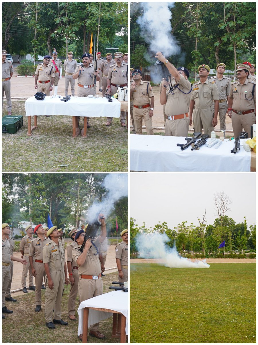 Co39pacup's tweet photo. 12 जून को आगामी त्योहारों के दृष्टिगत श्री राजीव कृष्णा पुलिस महानिदेशक महोदय उत्तर प्रदेश पुलिस, श्री आलोक सिंह पुलिस महानिदेशक महोदय पीएसी/एसएसएफ के निर्देशन में जवानों को परेड पर मल्टी सेल लॉन्चर, टियर गैस गन, पंप एक्शन गन, एंटी राइट गन का डिमांस्ट्रेशन कराया गया। https://t.co/VUSU1MWhqF