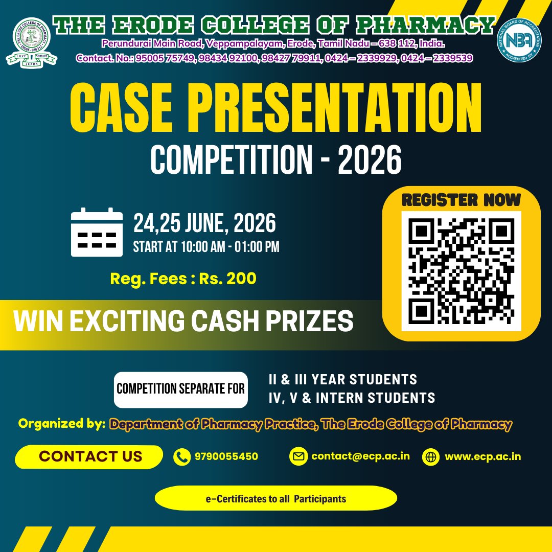 ecperode's tweet photo. 🎯 Case Presentation Competition 2026 @ecperode 
Showcase your clinical expertise and win exciting cash prizes!
Link: https://t.co/8vOas5c5uP
📅 24–25 June 2026
⏰ 10:00 AM – 01:00 PM
💰 Registration Fee: ₹200
📜 e-Certificates for all participants
📞 9790055450 https://t.co/x0U2S5S1ri