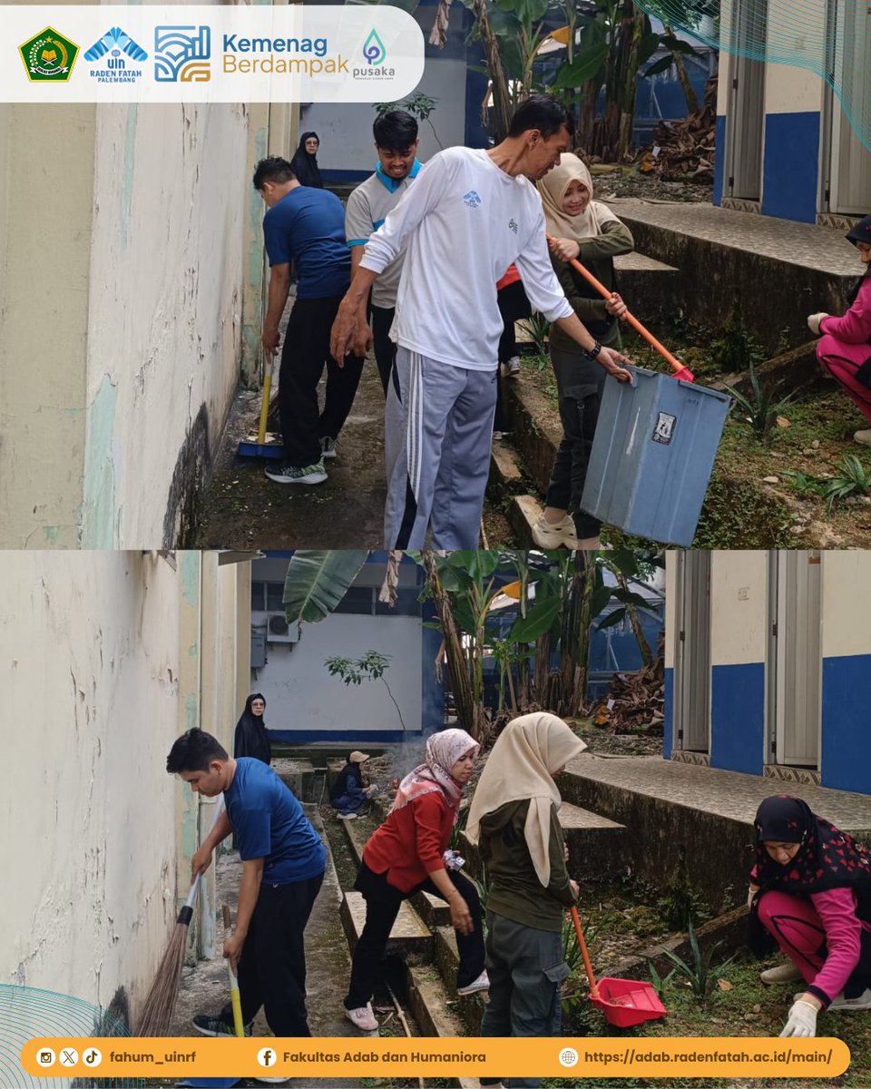 fahum_uinrf's tweet photo. 🧹🌿 Sivitas Akademika FAHUM UIN Raden Fatah Palembang bersama Green Campus TSAMAR melaksanakan #JumatBersihFAHUM dengan aksi gotong royong membersihkan lingkungan fakultas.

Bersih lingkungannya, nyaman aktivitasnya, maju institusinya. ✨
#uinrf #uinradenfatah #fahumhebat https://t.co/ygCNfJOn2V