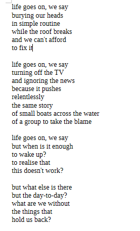 stelleoomf's tweet photo. "life goes on"
a poem by cadence
(in case the font's too small, transcription is in the alt text) https://t.co/TA5D2V4BWK