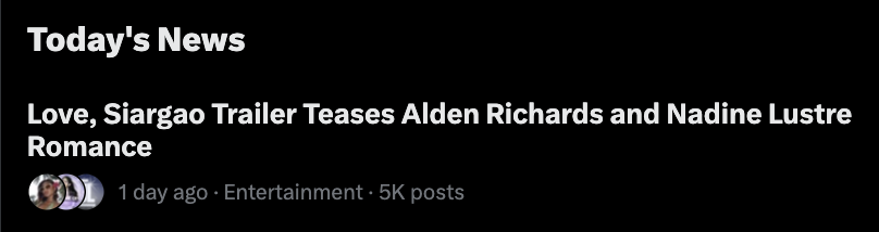 AldenTrendsOFC's tweet photo. Love, Siargao is now part of TODAY'S NEWS!!! 📣📣📣

Anticipation is at an ALL-TIME HIGH as we gear up for THE HISTORIC landmark screen pairing! 🥰

CONGRATULATIONS, ALDEN, Nadine, VIU Team and Team Love, Siargao!!! 🙌🏻🙌🏻🙌🏻

@aldenrichards02  @Viu_PH 
#ALDENxLoveSiargao 
#LoveSiargao 
#NadineLustre
#ALDENRichards