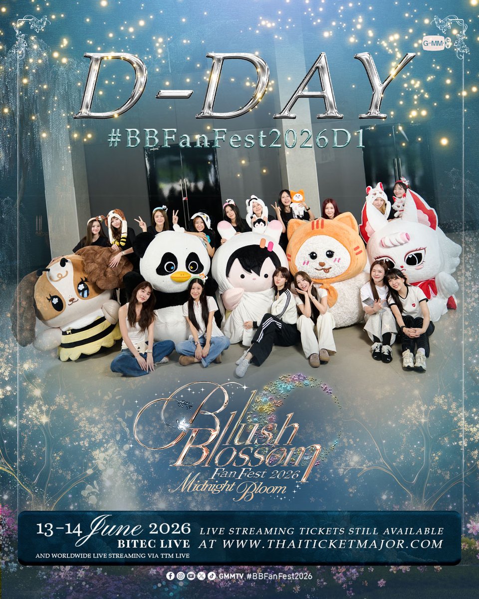 GMMTV's tweet photo. D-DAY! "Blush Blossom Fan Fest 2026 : Midnight Bloom 🌌" #BBFanFest2026D1

BUY LIVE STREAMING TICKETS : https://t.co/o0At4qiWpK

🗓️ 13-14 JUNE 2026
📍BITEC LIVE
And worldwide live streaming via TTM LIVE

#GMMTV https://t.co/6iVwX1e5py