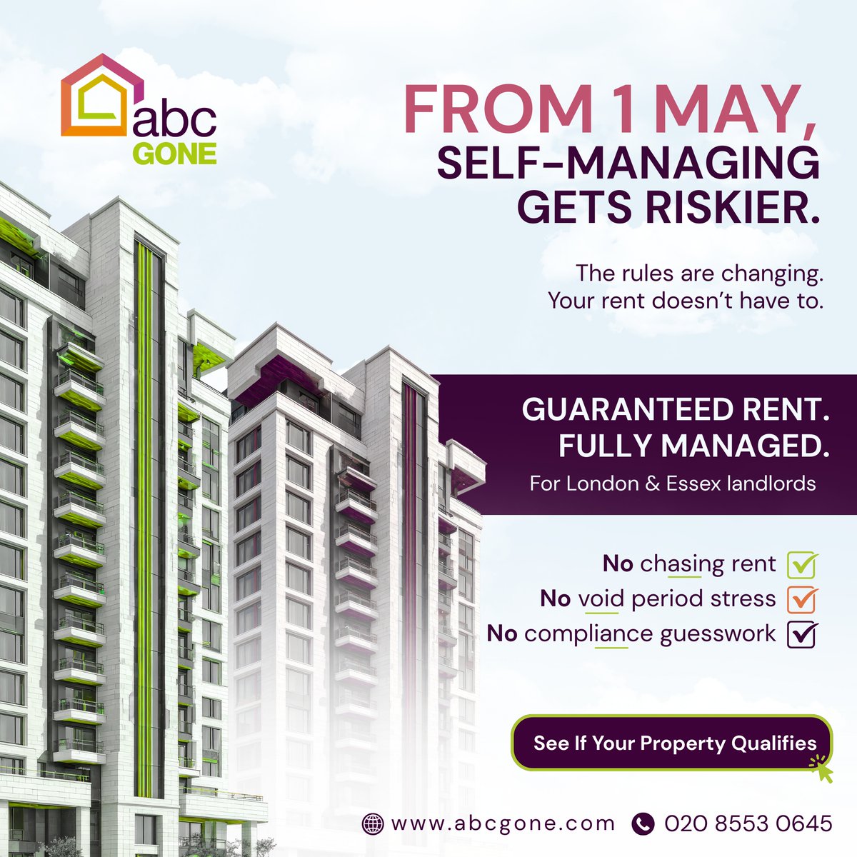 Abc_Gone's tweet photo. Landlords, are you ready for the changes from 1 May?

ABC Gone gives London and Essex landlords guaranteed rent with full property management, so you can stop worrying about missed rent, voids, and compliance stress.

📞 Speak to us today: 020 8553 0645

#GuaranteedRentScheme https://t.co/ZaKE03aeig
