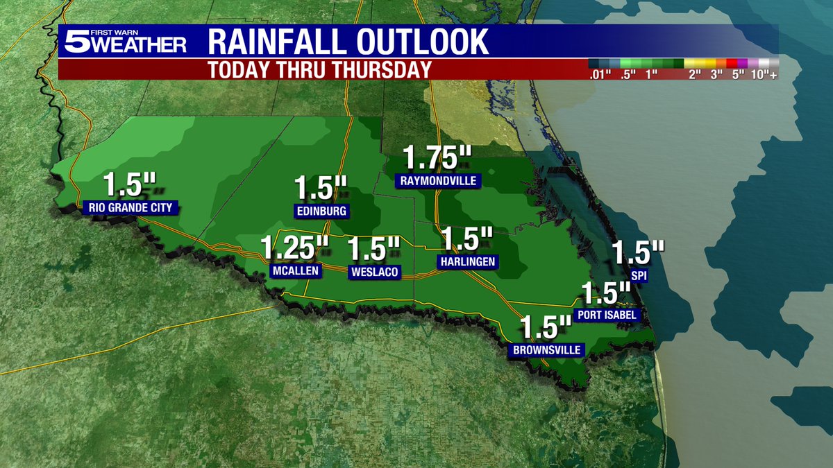 KRGV_Weather's tweet photo. [5:45 AM | 6/12/26] Grab the umbrellas! 🌂 Tropical moisture is on the way. Hit or miss showers/storms are likely this weekend. 🌧 Heavier rain is forecast for early next week. Flash flooding in isolated spots will be possible Monday night through Tuesday.
#RGVWX #TXWX https://t.co/qRjTmtFLou