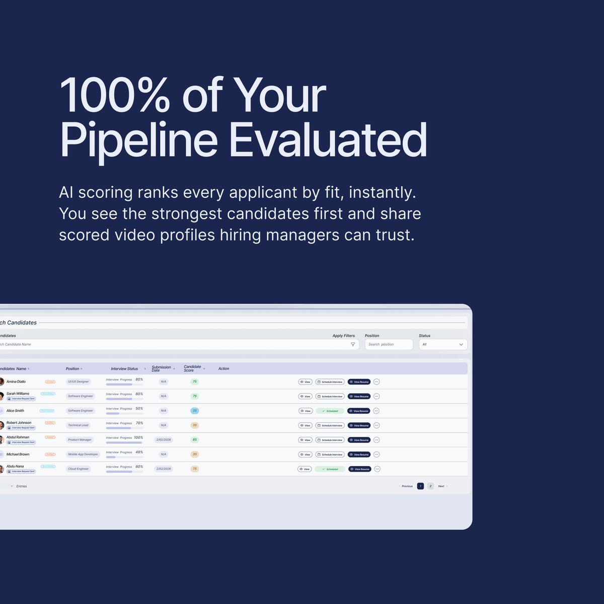 BridgeLabstech's tweet photo. On your end: a scored report for every candidate

- Overall score, competency breakdown, full transcript with highlights, jump to any moment by timestamp

- Review time: ~4 minutes per candidate, vs a 28-minute phone screen

What the AI does not do:
No facial analysis or emotion scoring

It reads transcripts only: what candidates say and how well they show the competencies you're hiring for 

A human reviews every candidate before any decision